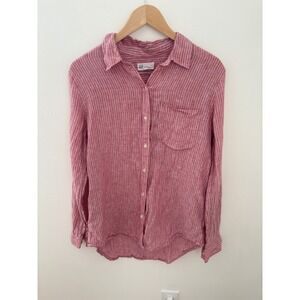 GAP Womens Red White‎ Striped 100% Linen Boyfriend Fit Button Down Shirt Small
